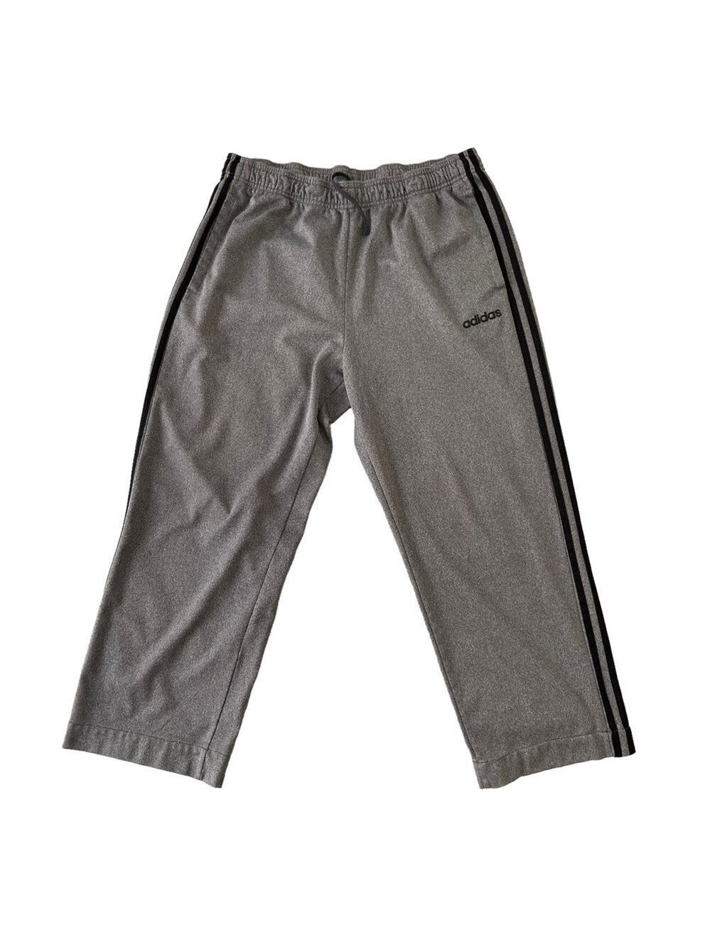 Adidas 3 stripes men sweat pants sports joggers grey black jersey pockets XL